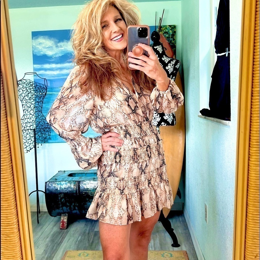 Olivaceous,Snakeskin,Smocked Dress, Beautiful Design w/2Hook/Eye Clasps, Lovely